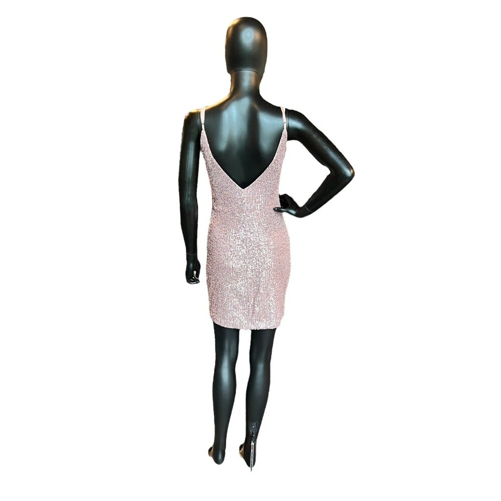 HOMECOMING - Peach Short Sequin V-Neck Mid-Length Dress - Picture 2 of 5